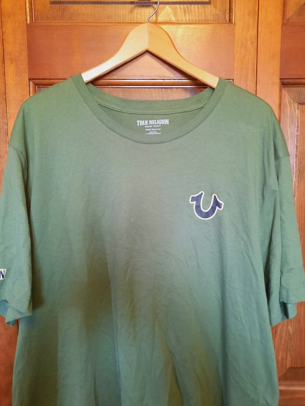 True Religion 100% Cotton Olive Green Graphic Logo Short Sleeve T-shirt Size 3XL
